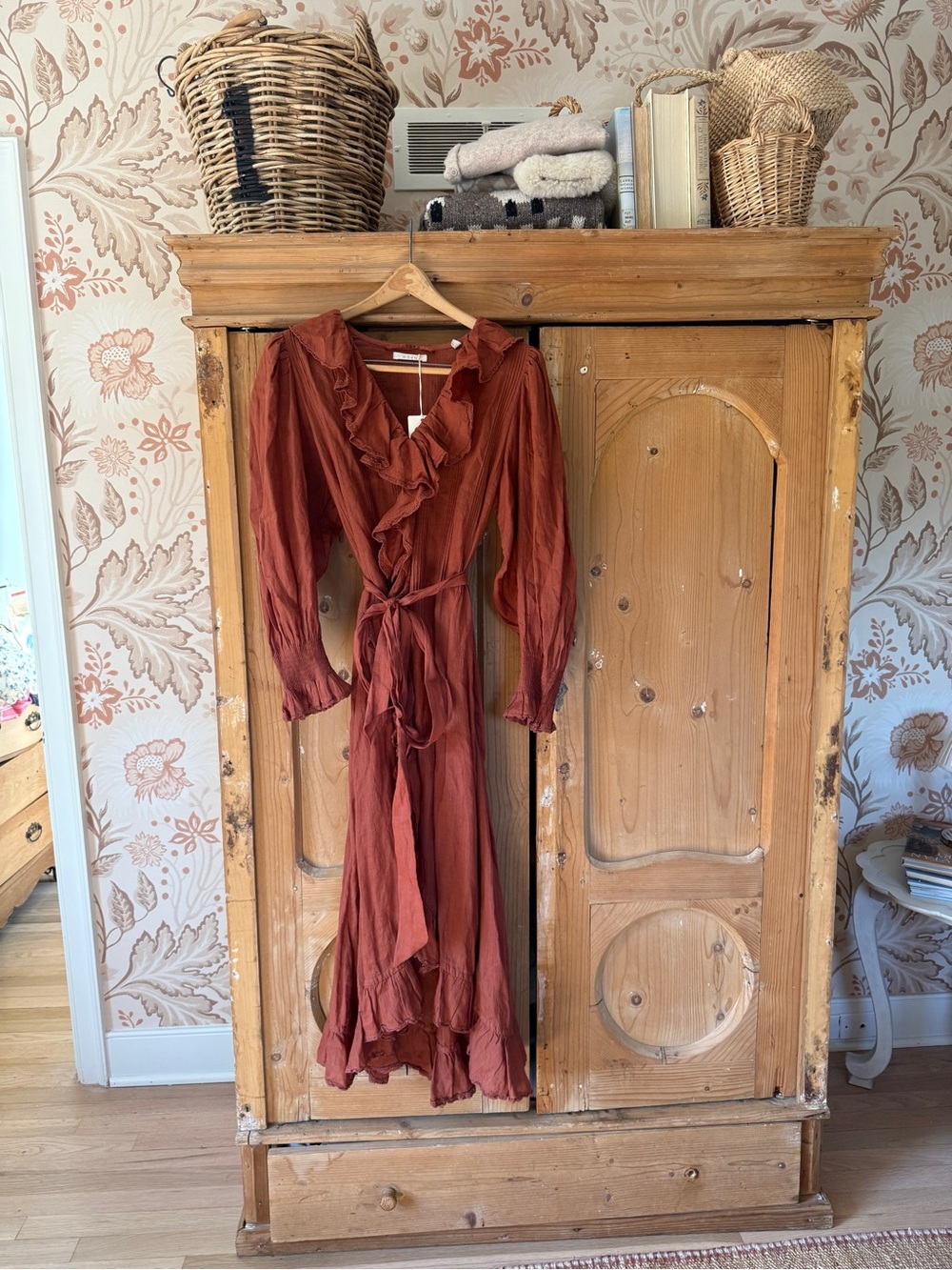 Doen Terracotta Ruffle Wrap Dress (NWT)